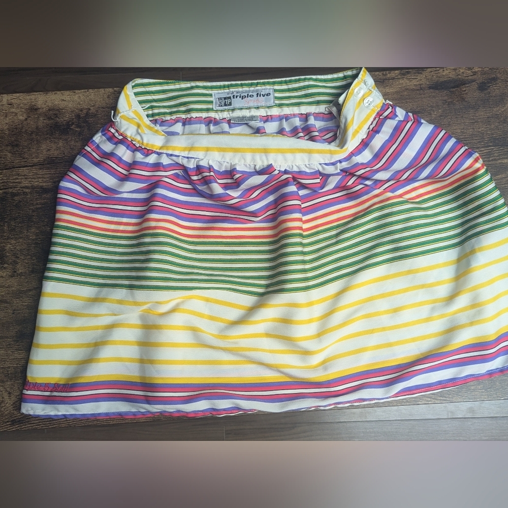 Triple Five Soul Striped Skirt in Green, Yellow, Pink and Purple
